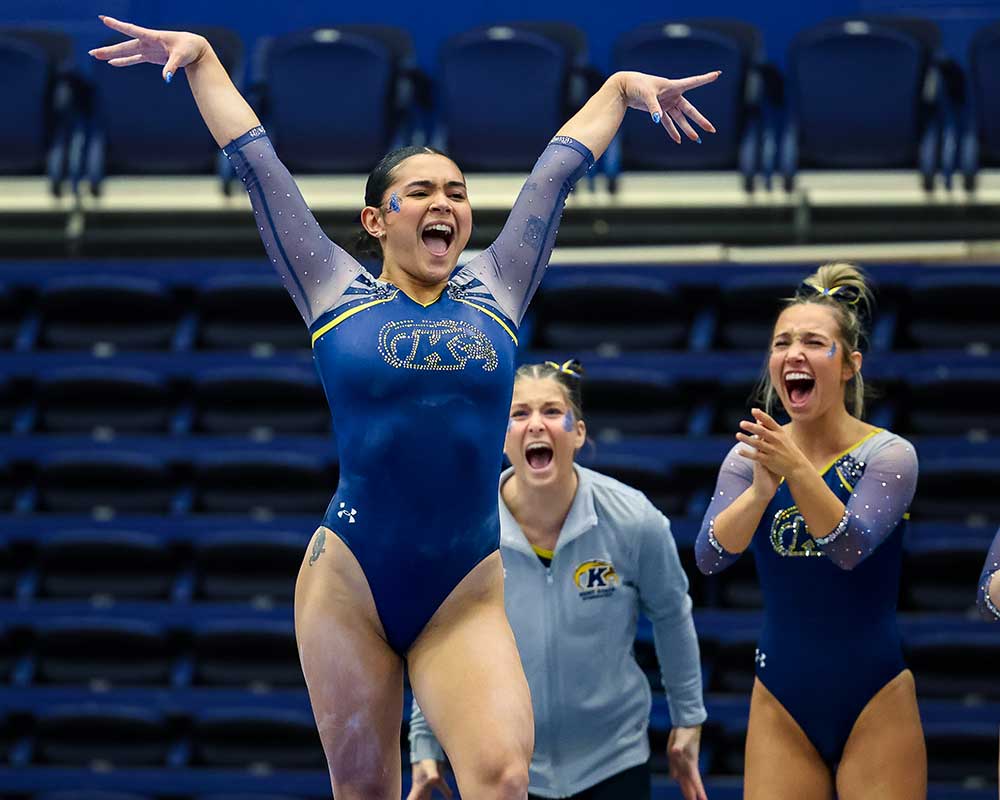 Gymnast completes floor routine